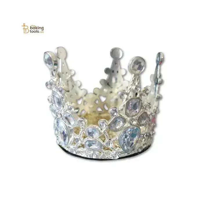 Silver Metallic Cake Crown Topper – Diamond-Accented Dessert Accent 1