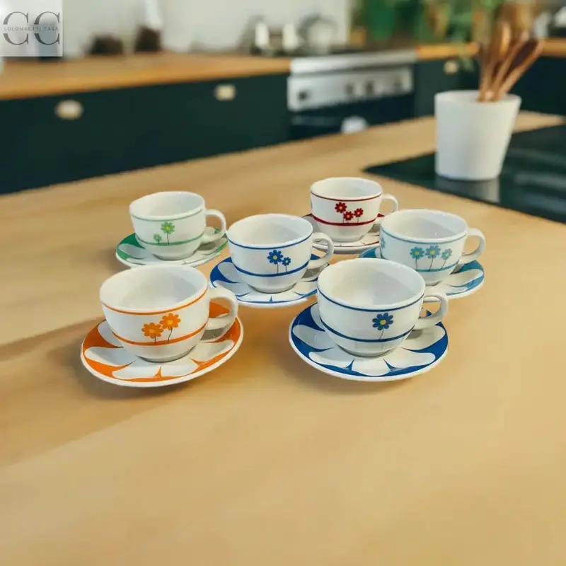 Six-Piece Multicolor Floral Coffee Cup Set – Decorative Porcelain 2