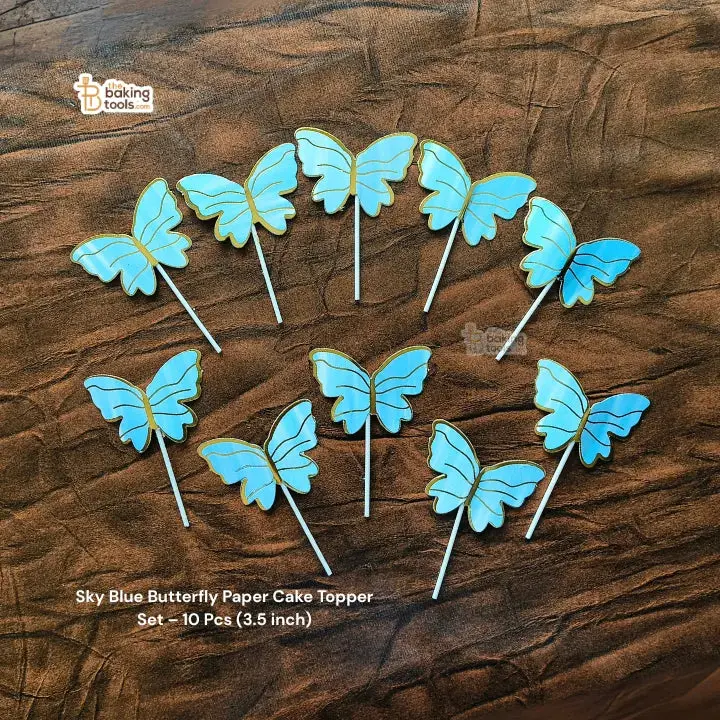 Sky Blue Butterfly Paper Cake Toppers – 10-Pack, 3.5-Inch Elegant Cutouts 1