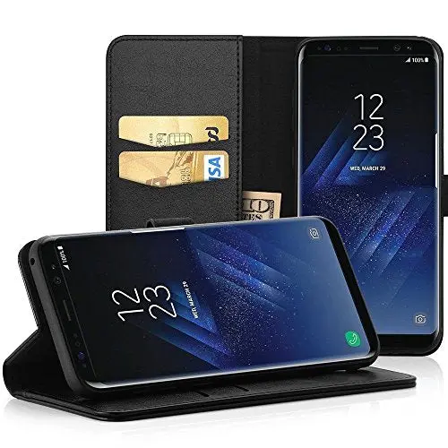 Slim Black Book-Style Wallet Case For Samsung Galaxy S9 – Protective Flip Cover With Card Holder & Kickstand 1