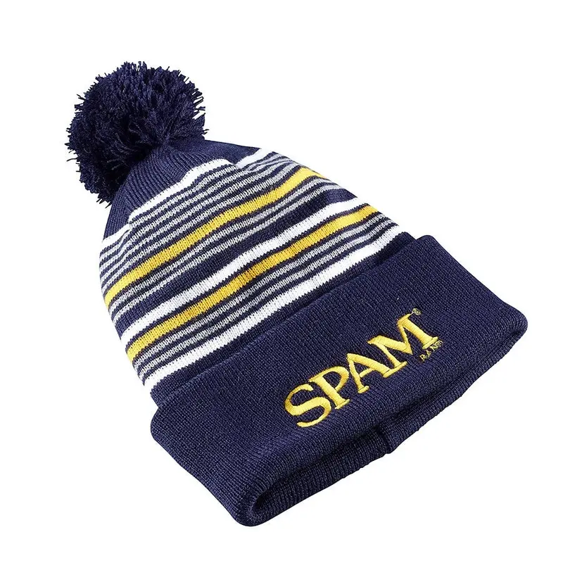 Spam Brand Striped Knit Beanie – Adjustable Fit 1