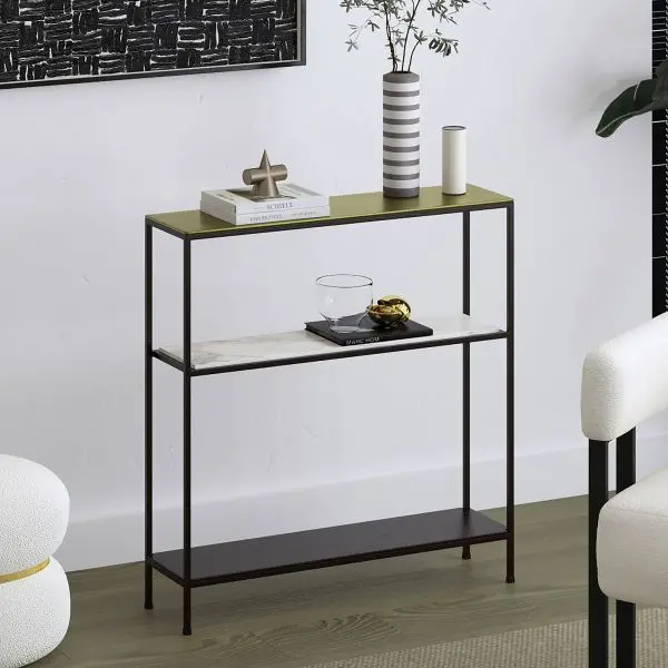 Storage Console Cabinet Featuring Open Shelf Design 1