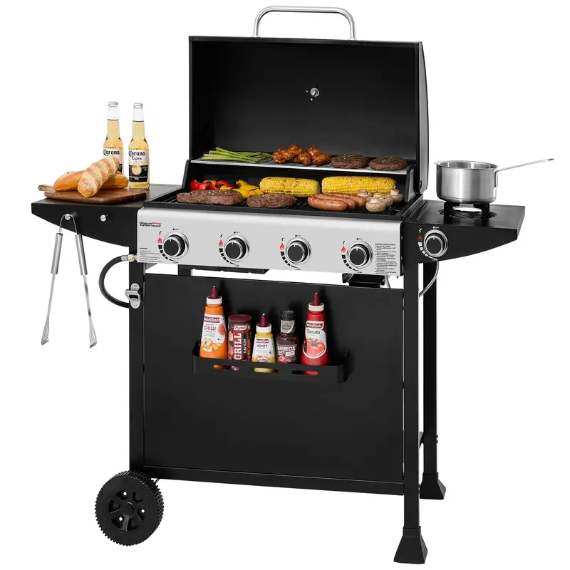 Stylish 4-Burner Gas Grill With Auxiliary Side Burner — Stainless Steel Finish 1