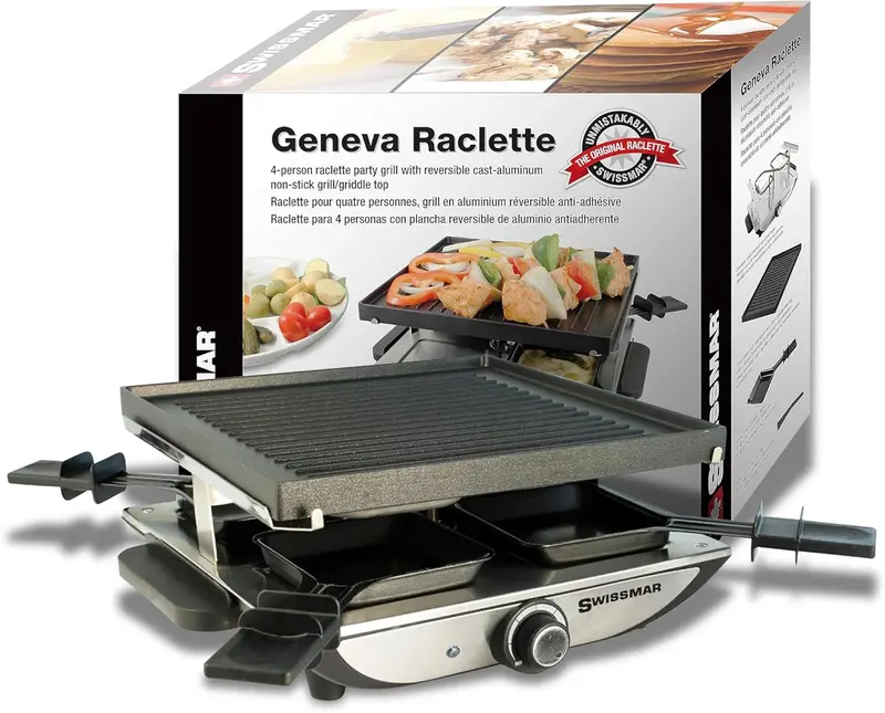 Swissmar Geneva 4-Person Raclette Grill With Nonstick Aluminum Cooking Plate 1