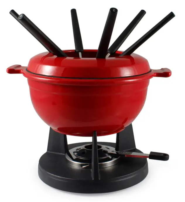 Swissmar Lucerne Cast Iron Fondue Pot – Red, Meat & Cheese Ready 1