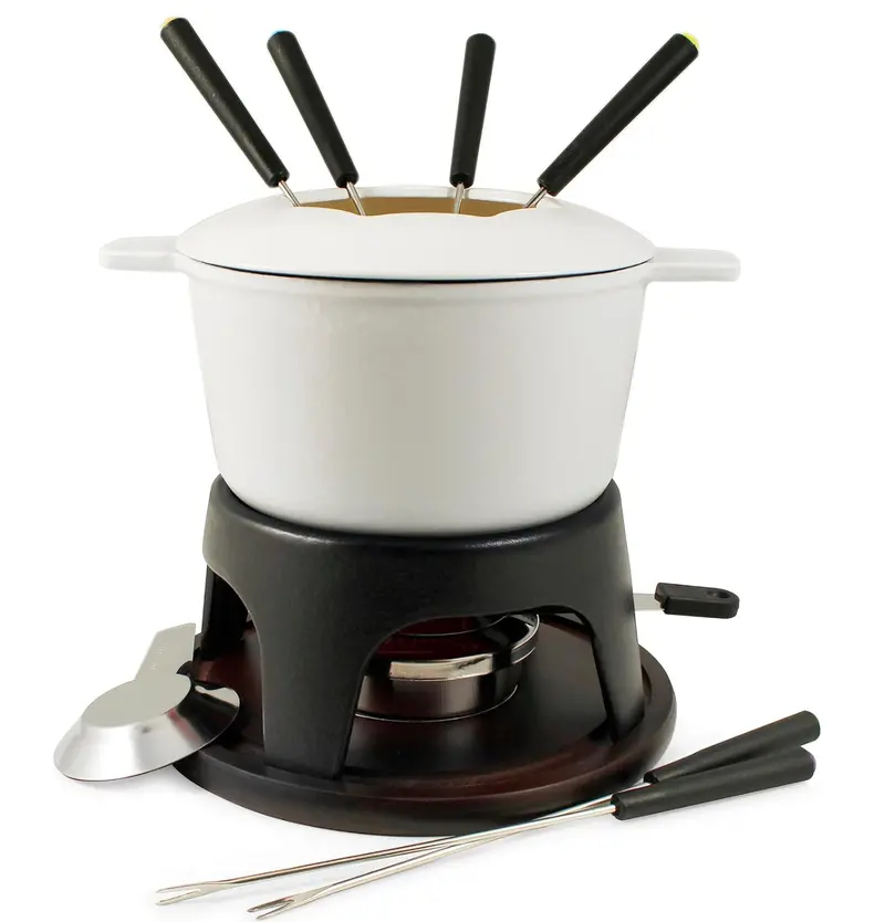 Swissmar Sierra Matte White Cast Iron Dual-Purpose Meat And Cheese Fondue Set 1