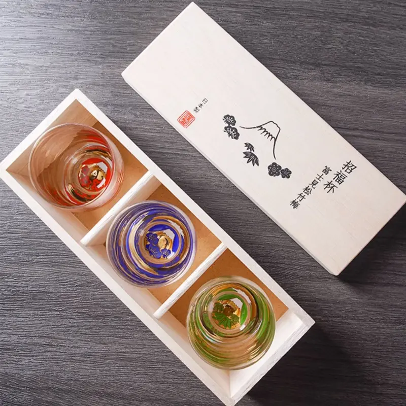 Toyo-Sasaki Shochikubai Sake Glass Trio – Handblown Japanese Drinking Set 1