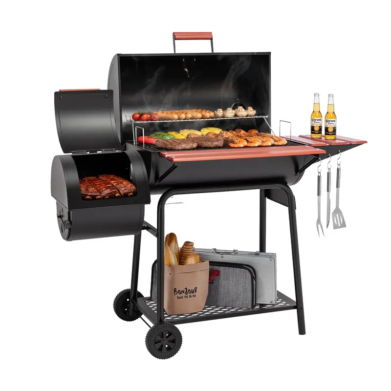 Traditional Barrel Charcoal Grill With Dedicated Offset Smoker Chamber 1