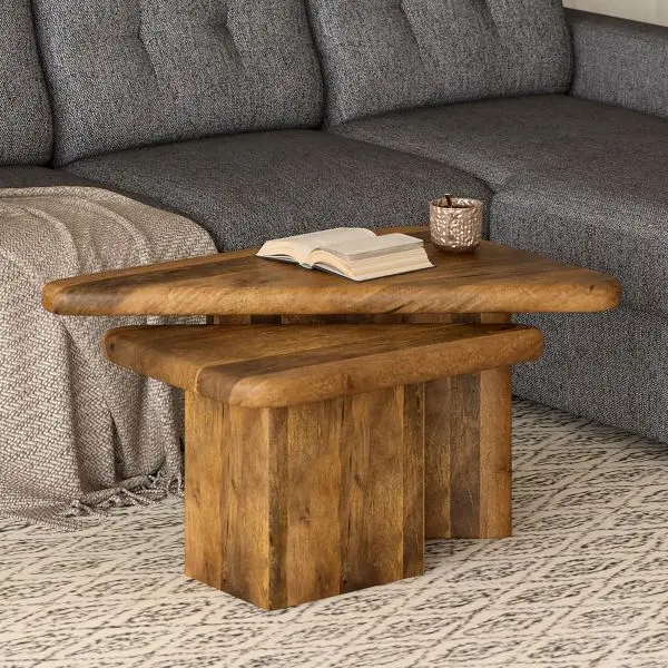 Triangular Wooden Coffee Tables Set 1
