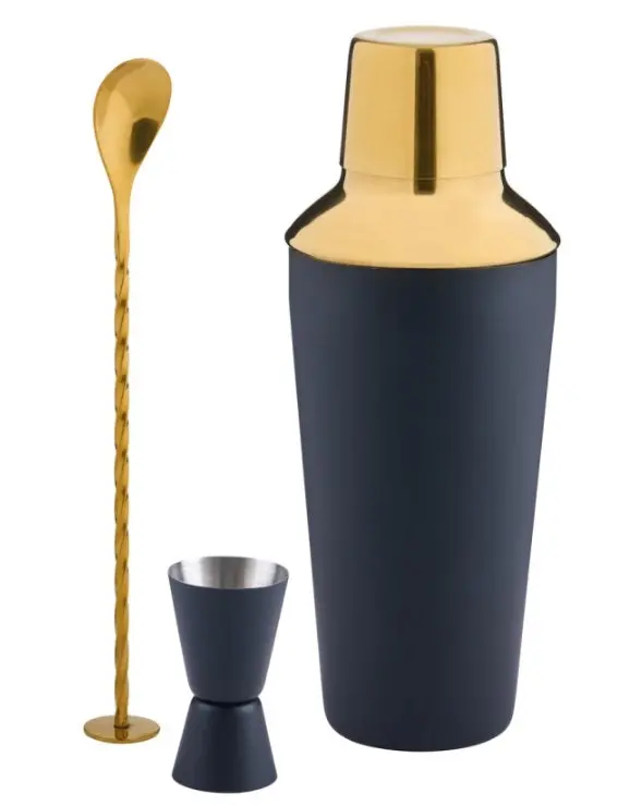 Trudeau Black And Gold Cocktail Shaker Set – 3-Piece Bar Essentials Kit 1
