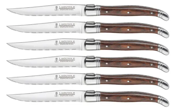 Trudeau Laguiole Steak Knife Set (6-Piece) – Pakka Wood Handles & Stainless Blades 1