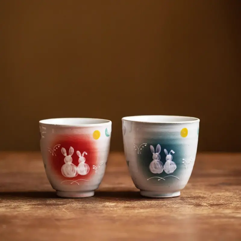 Tsukiyo Usagi Matched Tea Cup Set – Mino Ware Rabbit Motif 3