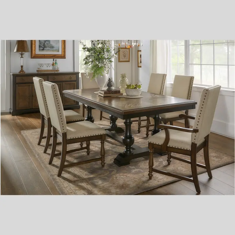 Two-Tone Wooden 7-Piece Dining Set – Rustic Elegance 1