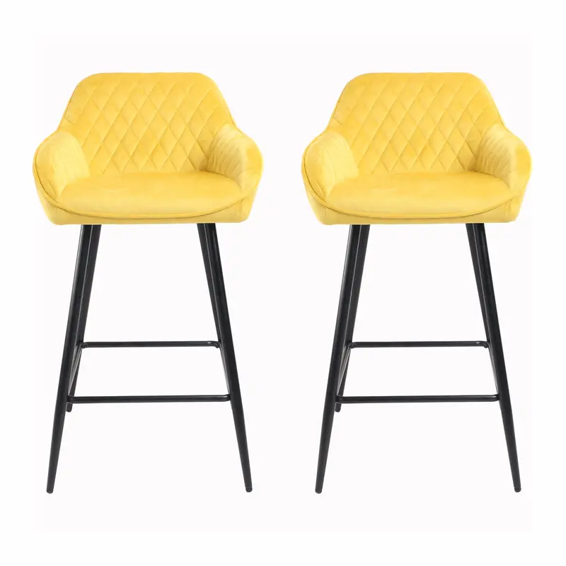 Vibrant Yellow Crushed Velvet Bar Stool 1
