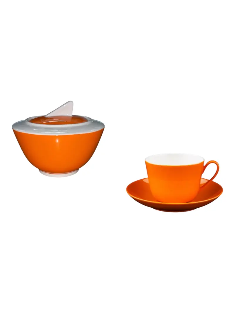 Villeroy & Boch Wonderful World Orange Coffee Set – 6 Cups With Sugar Bowl 1