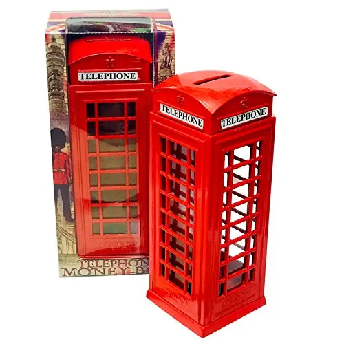 Vintage Red Telephone Booth Piggy Bank – Cast Iron London-Themed Coin Jar, 8 X 5.5 X 14 Cm 1