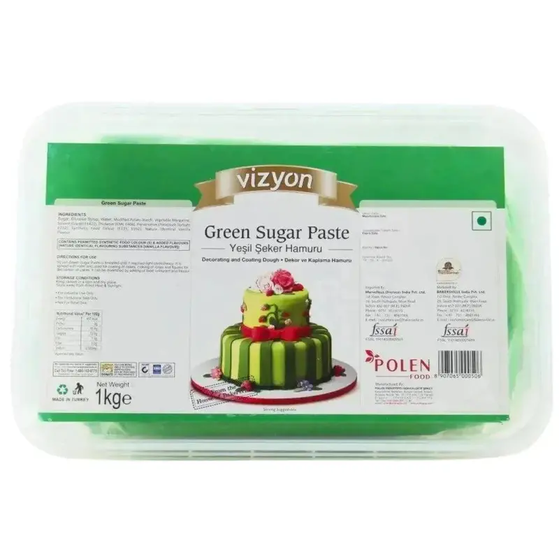 Vizyon Green Fondant Sugar Paste – 1 Kg Professional Baking Coverage 1