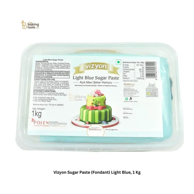 Vizyon Light Blue Fondant (Sugar Paste), 1 Kg – Professional Baking Grade 1