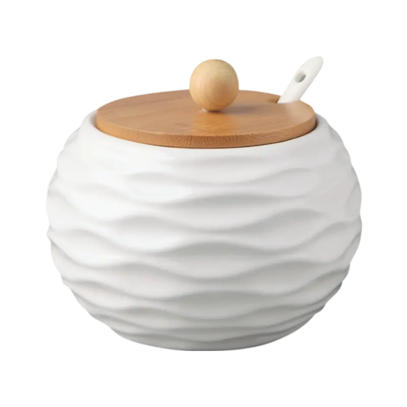 Wave-Textured Ceramic Seasoning Jar – 500G Capacity 1