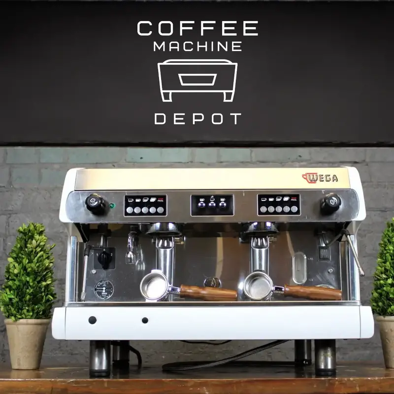 Wega Polaris Dual-Group Espresso Machine – White Cabinet With Wooden Accents 1