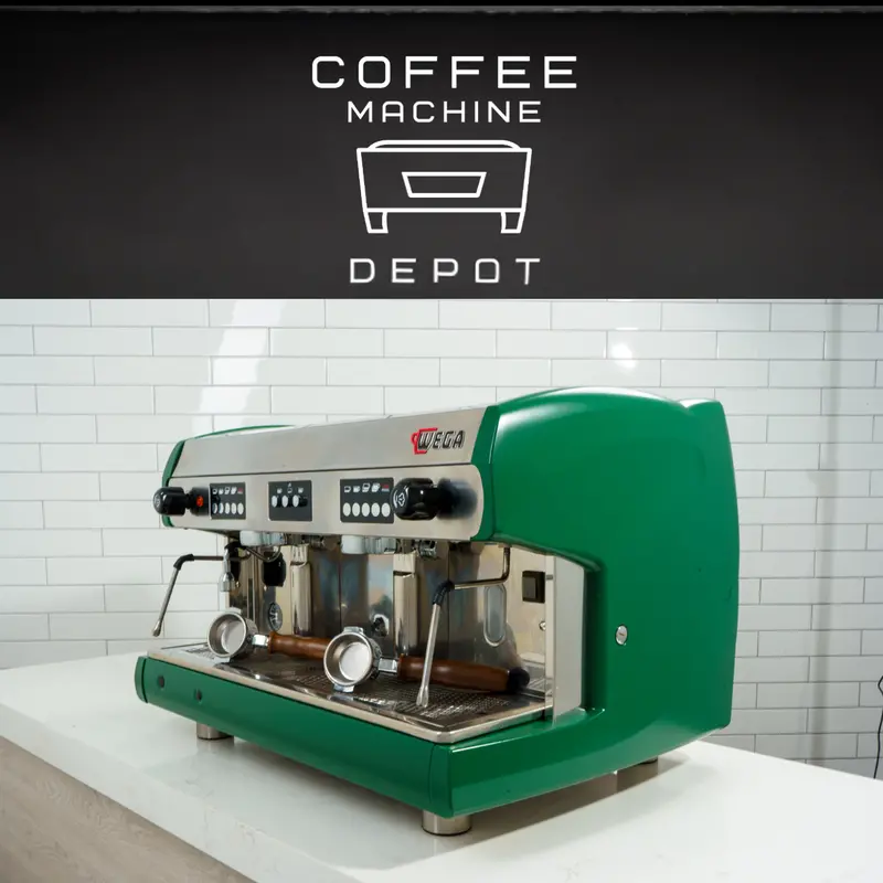 Wega Polaris High-Cup Dual-Group Espresso Machine – Custom Green Cabinet With Wood 1