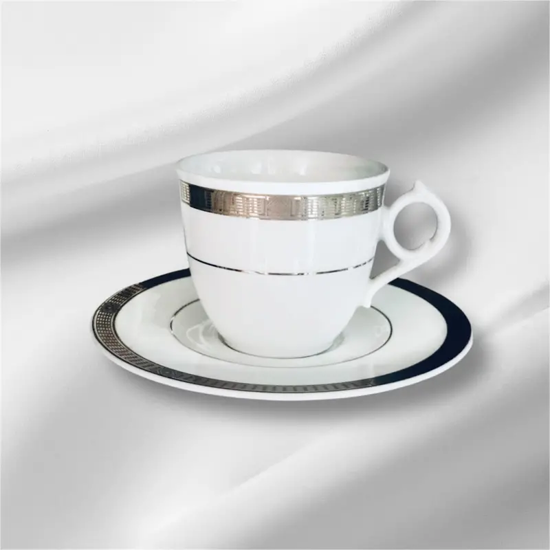 Weissestal Platinum-Edged Espresso Cups – Etched Porcelain Design 1