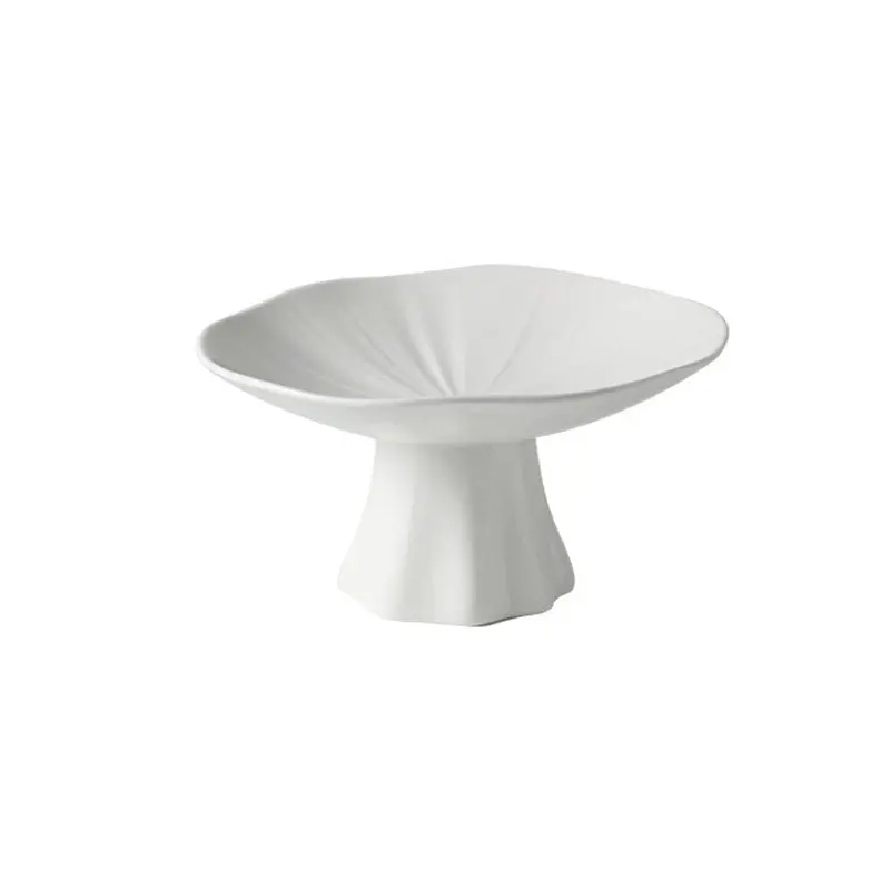 White Ceramic Mushroom-Shaped High-Foot Serving Plate 3