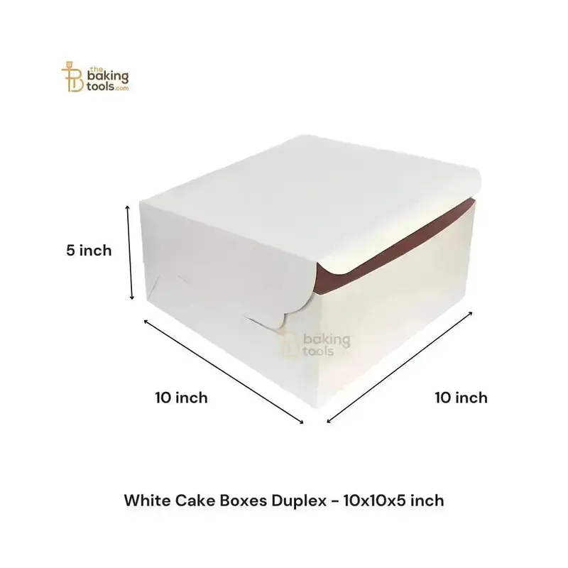 White Duplex Cake Box – 10×10×5 Inch (1Kg Capacity), Pack Of 10 1