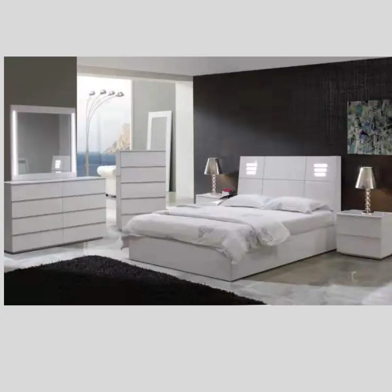 White Led-Enhanced Elegant Bedroom Set (Floor Sample) 1