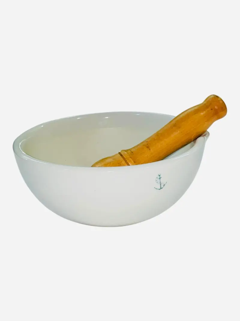 White Porcelain Mortar And Wooden Pestle Set 1