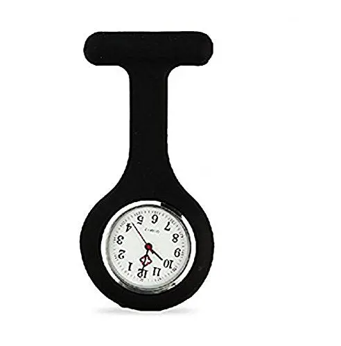 Whizztech Quartz Nurse Watch – Round Brooch-Style, Silicone Strap, Infection-Resistant Black Model 1