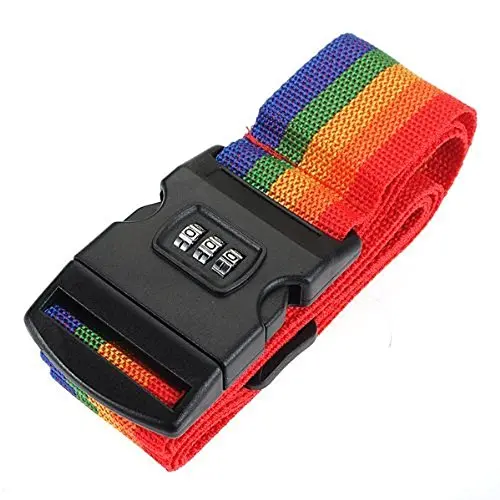 Whizztech Rainbow-Stripe Luggage Strap With Password Lock & Name Tag 1