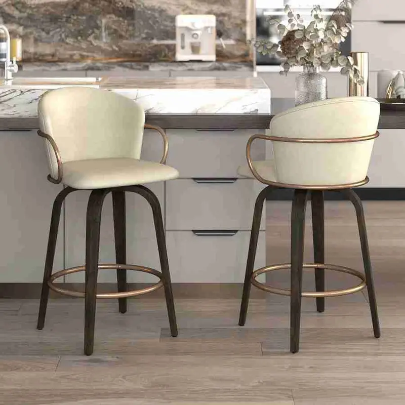 Wooden-Leg Leather Bar Stools – Industrial Chic 1