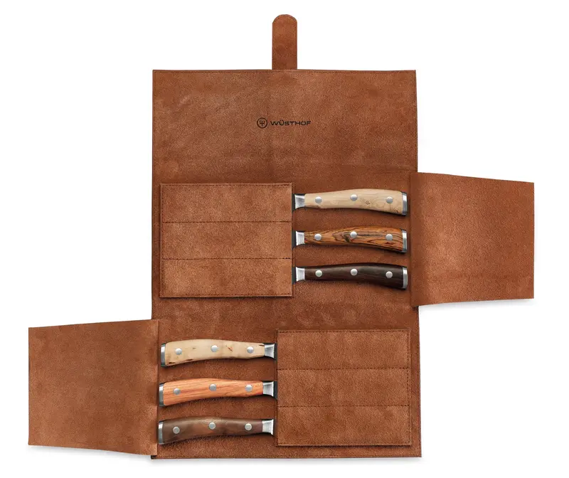 Wüsthof Ikon 6-Piece Steak Knife Set With Leather Roll 1