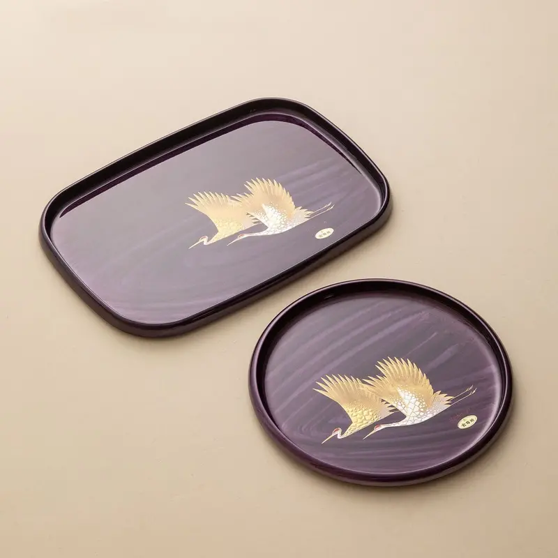 Yamanaka Shikki Shiun Tsuru Tray – Gold-Foil Decorated Lacquer Serving Tray 1
